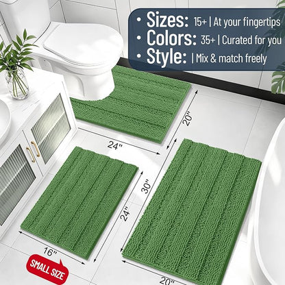 Smiry Thick Small Chenille Bathroom Rugs 24x16, Soft Bath Mat, Olive Green | Quick‑Dry & Machine Washable, Non‑Slip Bath Carpet, Striped Bath Rugs for Tub & Shower, Modern Home Decor Accessories