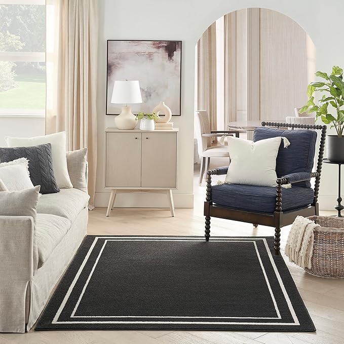 Nourison Home Nourison Essentials Black Ivory 5' x 7' Area Rug - Easy Clean, Non Shedding, Bed Room, Living Room, Dining Room, Kitchen (5' x 7')