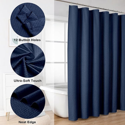 Berry Extra Long Blue Shower Curtain 96 Inch Long, 3D Embossed Texture Fabric Bathroom Shower Curtain, Large Hotel Bath Curtain with 12 Holes, Washable Cloth Shower Curtains, 72x96, Navy Blue