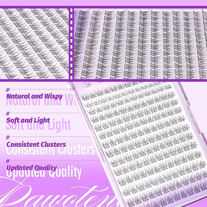 Lash Extension Kit Wispy Lash Clusters Kit 9-12mm Natural Individual Lashes Kit 168pcs Cluster Eyelash Extension Kit with Lash Bond and Seal, Lash Applicator for Self Use