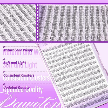 Lash Extension Kit Wispy Lash Clusters Kit 9-12mm Natural Individual Lashes Kit 168pcs Cluster Eyelash Extension Kit with Lash Bond and Seal, Lash Applicator for Self Use