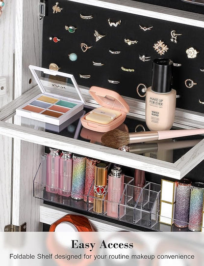 Nicetree 360° Swivel Jewelry Cabinet with Lights, Full Length Mirror, Lock | Standing Mirror Jewelry Cabinet, Lockable Mirror with Storage, Lighted Interior Mirror, Shelves, Flip-over Shelf, Grain White