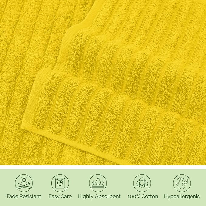 Elegant Comfort 100% Turkish Cotton Corduroy Ribbed Luxury Bath Towels 6-Piece Set, Premium Feel - Quick Dry, Highly Absorbent, Contains 2 Bath Towels, 2 Hand Towels, and 2 Washcloths, Yellow