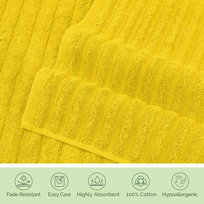 Elegant Comfort 100% Turkish Cotton Corduroy Ribbed Luxury Bath Towels 6-Piece Set, Premium Feel - Quick Dry, Highly Absorbent, Contains 2 Bath Towels, 2 Hand Towels, and 2 Washcloths, Yellow