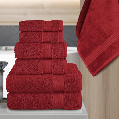 Elegant Comfort Premium Cotton 6-Piece Towel Set, Includes 2 Washcloths, 2 Hand Towels and 2 Bath Towels, 100% Turkish Cotton - Highly Absorbent and Super Soft Towels for Bathroom, Burgundy