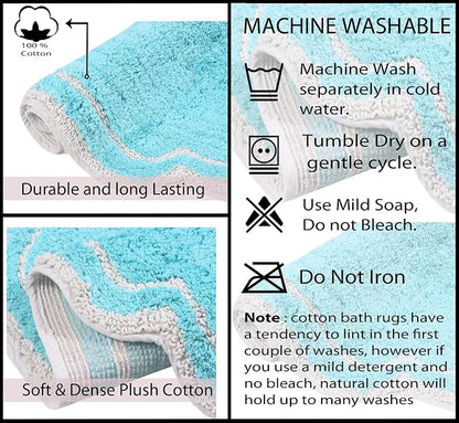 Home Weavers Allure Collection 100% Cotton Tufted Bathroom Rug, Soft and Absorbent Bath Rugs, Non-Slip Bath Carpet, Machine Wash Dry Bath Mats for Bathroom Floor, 17"x24" Bath Rug, Turquoise