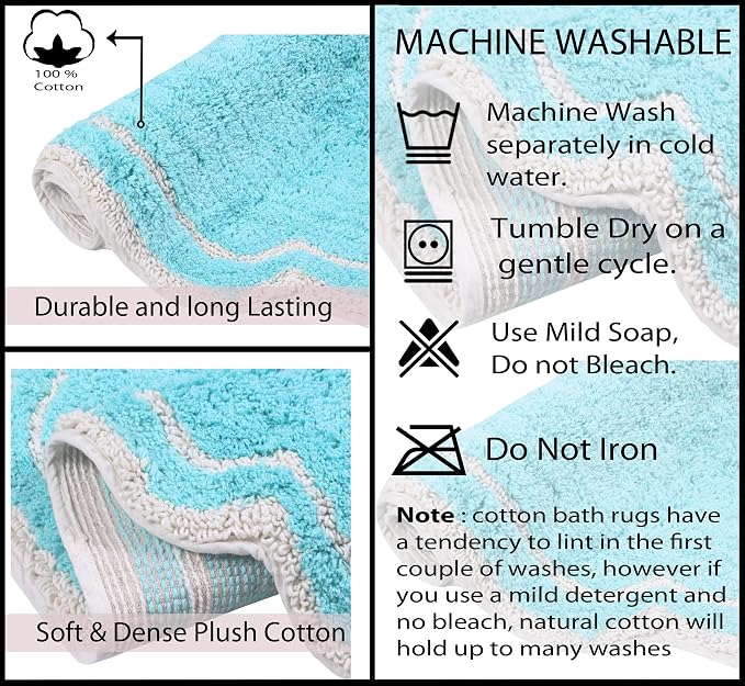 Home Weavers Allure Collection 100% Cotton Tufted Bathroom Rug, Soft and Absorbent Bath Rugs, Non-Slip Bath Carpet, Machine Wash Dry Bath Mats for Bathroom Floor, 24"x40" Bath Rug, Turquoise