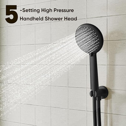 Gabrylly Black Bathtub Shower Faucet Set - 12" Rain Showerhead & Handheld Spray, High Pressure Shower Head with Pressure Balance Valve, Matte Black