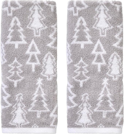SKL Home Christmas/Winter Mod Tree Hand Towel Set-2pc, 100% Cotton, Gray | 500 GSM. Soft & absorbent. Reversible jacquard pattern. Great for the bathroom, kitchen or bar & holiday gift.