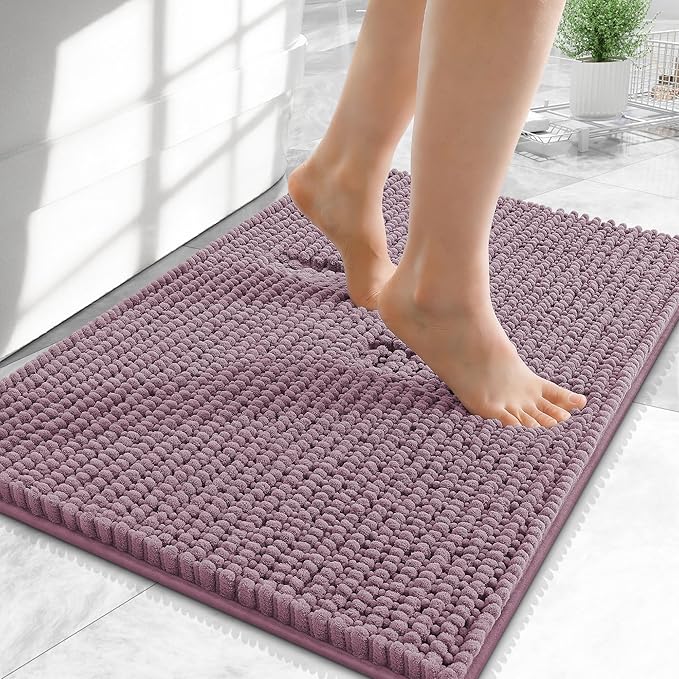 OLANLY Thick Chenille Small Bathroom Rugs Mats 24x16, Deep Plum | Soft Absorbent Bath Rugs, Rubber Backing, Machine Wash Dry, Bath Mats for Bathroom, Tub and Shower, Home Decor Accessories