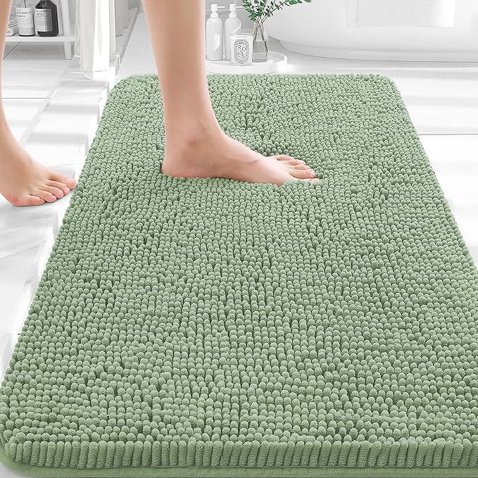 OLANLY Bathroom Rugs 35x24, Extra Soft Absorbent Chenille Bath Rugs | Sage Green, Quick-Drying Rubber Backing, Machine Washable Bath Mat for Bathroom Floor, Tub and Shower, Home Decor Accessories