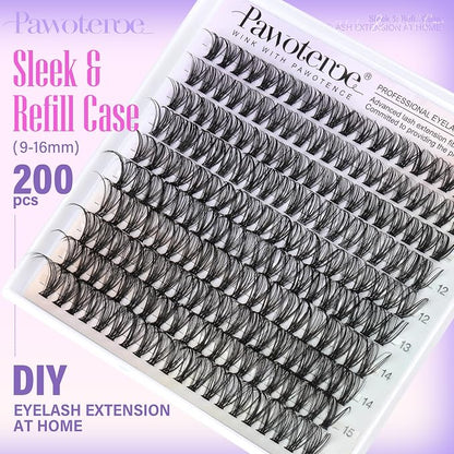 Lash Clusters 200pcs Individual Lashes 30D Cluster Eyelash Extensions 11-16mm Eyelash Clusters Lash Extensions for Self Application (30D, 0.07D, 11-16mm Refill)
