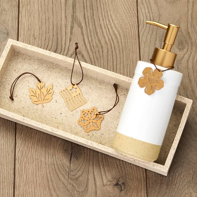 SKL Home Seasonal Charm Soap/Lotion Dispenser & 4 Holiday Charms, Warm Gold | Interchangeable designs to celebrate all year! Gift-ready & great for the bathroom, kitchen, bar or any sink space.