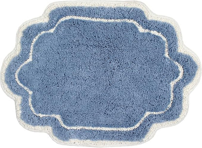Home Weavers Allure Collection 100% Cotton Bath Rug, Soft & Absorbent Bathroom Rug, Spray Latex Back, Quick Dry, Machine Washable Bath Mat for Floor, Shower & Tub, 17"x24", Blue