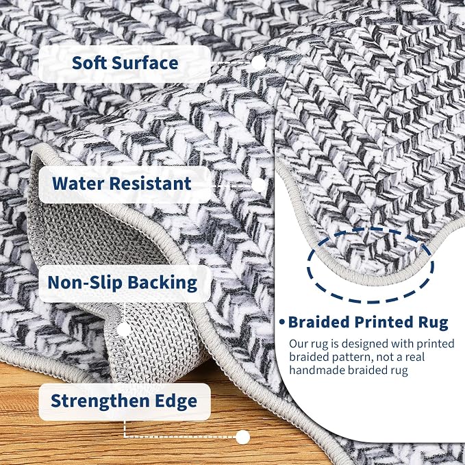 Imitation Braided Collection-Print Hallway Runners 2x10 Washable Area Rug, Farmhouse Rustic Area Rug with Non Slip Backing, Soft Low Pile Indoor Carpet Runners for Entryways, Laundry Room