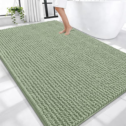 OLANLY Thick Chenille Large Bathroom Rugs Mats 70x46, Sage Green | Soft Absorbent Bath Rugs, Rubber Backing, Machine Wash Dry, Bath Mats for Bathroom, Tub and Shower, Home Decor Accessories