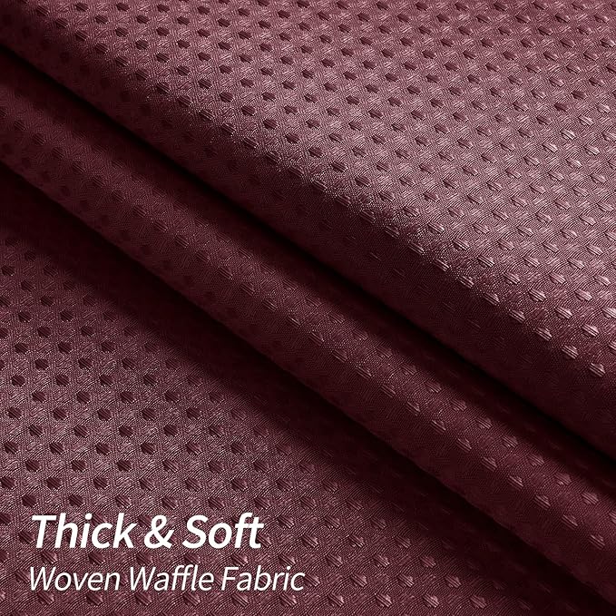 MitoVilla Burgundy Waffle Small Stall Shower Curtain 36 x 72, Half Size Fabric Narrow Shower Curtains for Bathroom Decor, Wine Red 36 inch Weighted Shower Curtain Set with Plastic Hooks