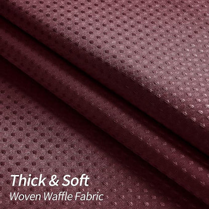MitoVilla Burgundy Waffle Small Stall Shower Curtain 36 x 72, Half Size Fabric Narrow Shower Curtains for Bathroom Decor, Wine Red 36 inch Weighted Shower Curtain Set with Plastic Hooks