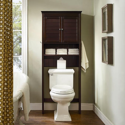 Crosley Furniture Lydia Over The Toilet Storage Cabinet and Bathroom Organizer with Hooks and Shelves, Espresso