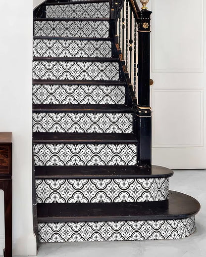 FLFK Stair Riser Decals - Black Patterns Stair Stickers Murals Peel and Stick Self-Adhesive for Home Decor, 39.3" W x 7.08" H x 13Pcs