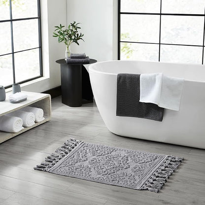 Jean Pierre - Ricardo Bath Mat, Woven Fringe Bathroom Rugs, 100% Cotton, Premium Bathroom Decor - Measures 17" x 31" - Dark Gray