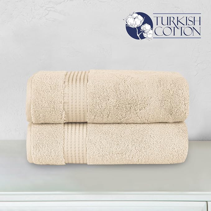 Elegant Comfort Premium Turkish Cotton 2 Pack Bath Towel Set - 27 x 54 inch, Luxurious Hotel Spa Quality 100% Turkish Cotton 2PC Bath Towel Set - Highly Absorbent - Soft Bathroom Towels, Ivory