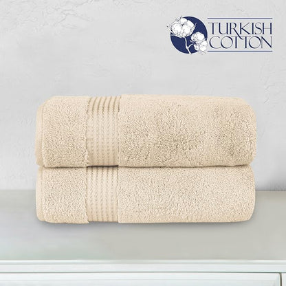 Elegant Comfort Premium Turkish Cotton 2 Pack Bath Towel Set - 27 x 54 inch, Luxurious Hotel Spa Quality 100% Turkish Cotton 2PC Bath Towel Set - Highly Absorbent - Soft Bathroom Towels, Ivory