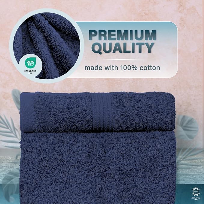 Luxe 2-Piece Bath Towel Set – Large Soft Cotton Towels, Absorbent, Durable & Skin-Friendly, Machine Washable, 27 x 54 in (Navy Blue)