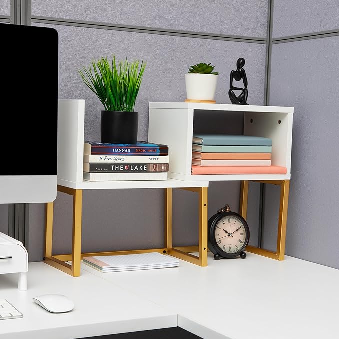 Mind Reader Floating Shelves, Wall-Mounted Office Organizers, Modern MDF Display Storage with Metal Rail, Metal. MDF, Set of 2, White