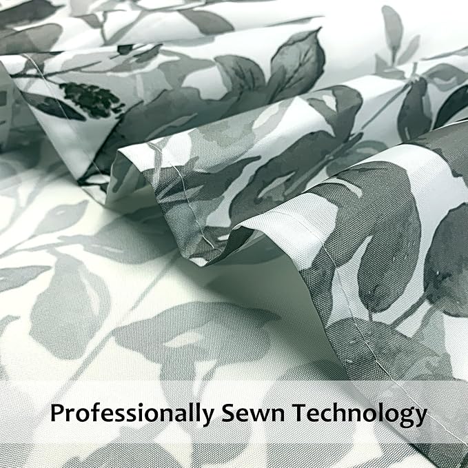 120GSM Grey Eucalyptus Shower Curtain, Waterproof Plant Leaves with Floral Bathroom Shower Curtain Set, Gray White, 72x72