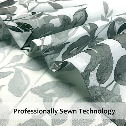 120GSM Grey Eucalyptus Shower Curtain, Waterproof Plant Leaves with Floral Bathroom Shower Curtain Set, Gray White, 72x72