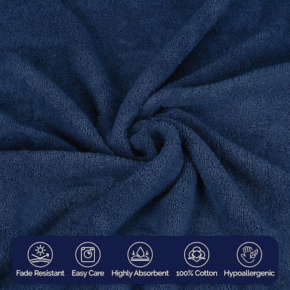 Elegant Comfort Premium Turkish Cotton 6 Pack Washcloths Set - 13 x 13 inch, Luxurious Hotel Spa Quality 100% Turkish Cotton 6PC Washcloth Set - Highly Absorbent - Soft Bathroom Towels, Navy Blue