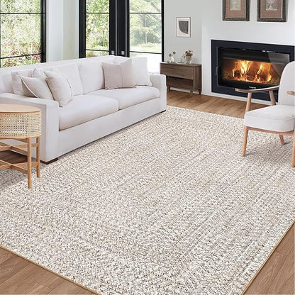 Printed Washable Area Rugs 10x13 Living Room Rug Modern Braided Print Bedroom Rug Farmhouse Soft Large Area Rug Non Slip Throw Rugs Stain Resistant Carpet for Nursery Dining Room 10'x13'