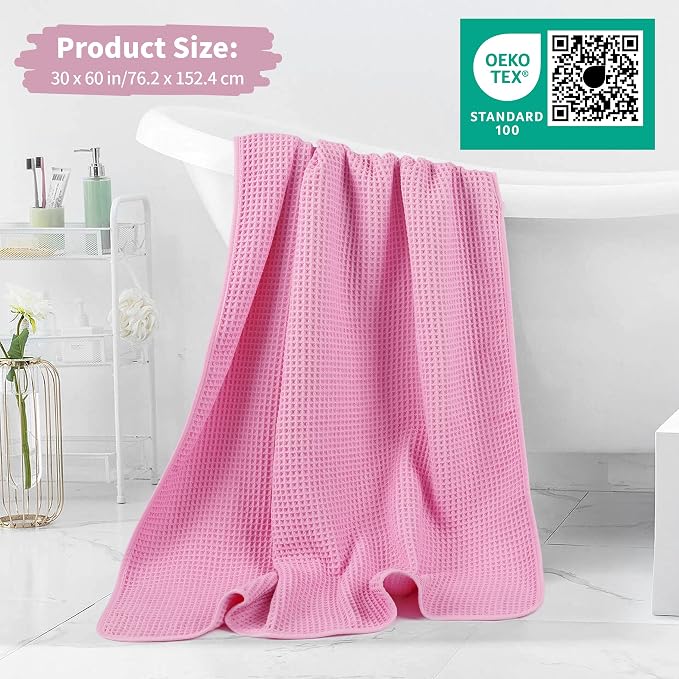 MICROFI New Microfiber Waffle Bath Towels, 2 Pieces, Oversized, Soft, Absorbent, Fast Drying, Lint Free 430 GSM (30''x60''/76cm x 152cm)