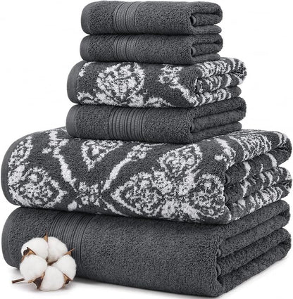 Modern Threads Amaris 6-Piece Reversible Yarn Dyed Jacquard Towel Set - Bath Towels, Hand Towels, & Washcloths - Super Absorbent & Quick Dry - 100% Combed Cotton, Coal