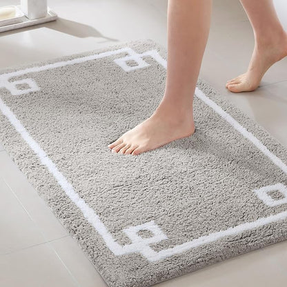 Madison Park Evan 100% Cotton Bath Runner Plush Absorbent, 24" x 72", Grey | Non-slip Backing, OEKO TEX, Luxurious Tufted Plush Bath Rug for Bathroom, Quick Dry, Spa Design Decorative for Shower Room