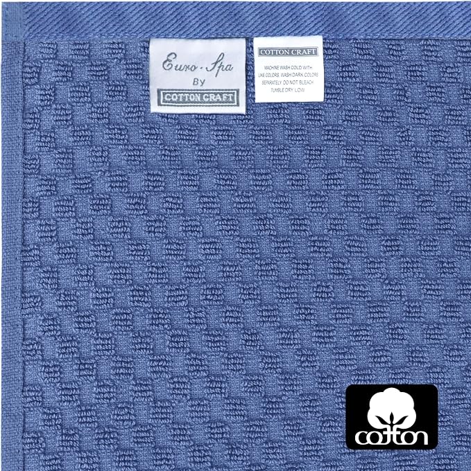COTTON CRAFT Hooded Bath Towel for Adults – 100% Cotton Waffle Weave Towel | Oversized 35 x 70 inches Ringspun Terry Bath Sheet Wrap with a hood - Soft Super Absorbent Quick Dry – 450 GSM – Blue
