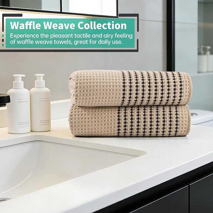 MICROFI New Microfiber Waffle Bath Towels, 2 Pieces, Soft, Absorbent, Fast Drying, Lint Free 430 GSM (30''x60''/76cm x 152cm)