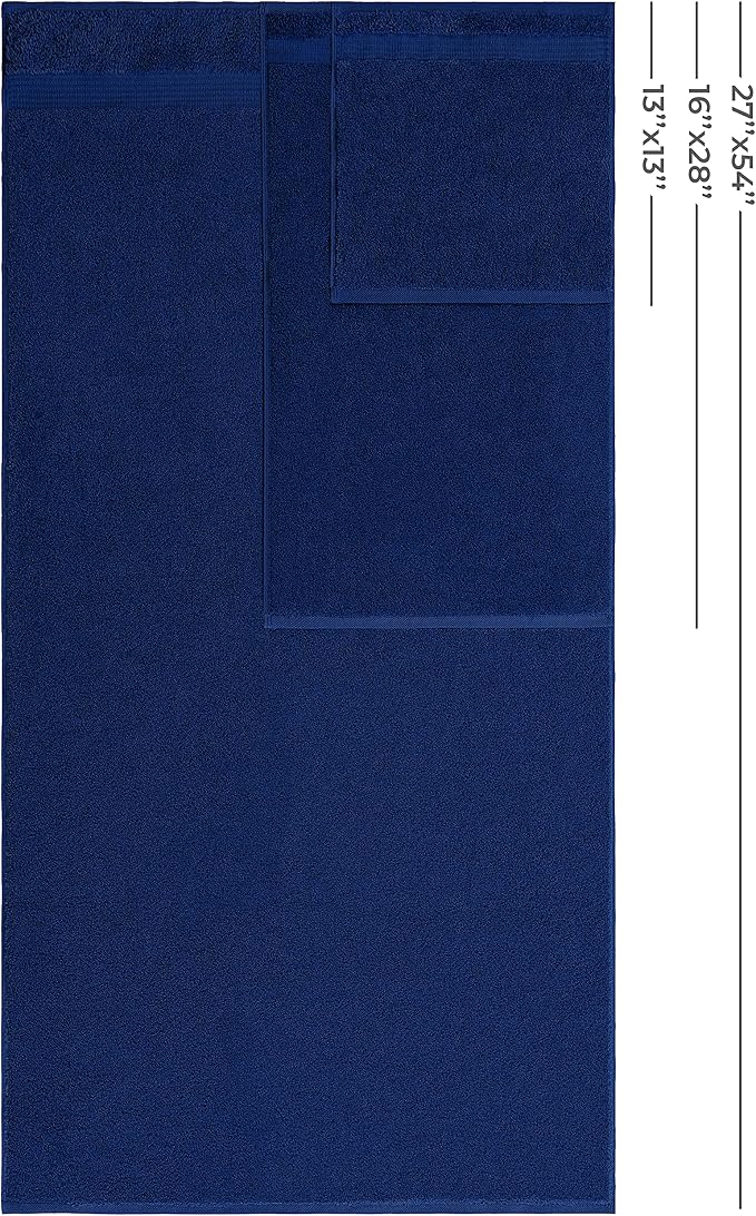 American Veteran 100% Cotton Turkish 6 Piece Luxury Towel Set - 2 Bath, 2 Hand, 2 Washcloths in Navy Blue