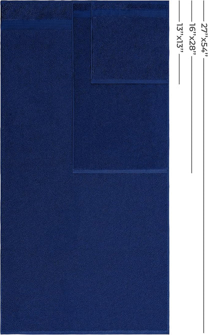 American Veteran 100% Cotton Turkish 6 Piece Luxury Towel Set - 2 Bath, 2 Hand, 2 Washcloths in Navy Blue