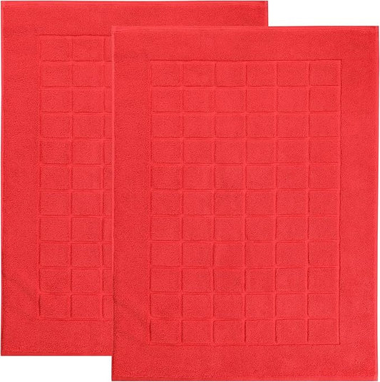 Superior 100% Cotton Bathmat Set, Bath Mats, Bathroom Decor, Shower, Bathtub Essentials, Home Accessories, Small Washable Rug, No Backing, Heavyweight, Nora Collection, Set of 2, 22" x 35", Red