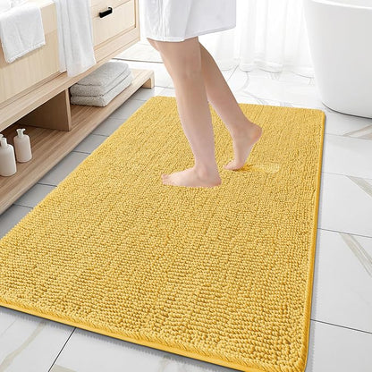 OLANLY Large Bathroom Rugs 59x35, Extra Soft Absorbent Chenille Bath Rugs | Yellow, Quick-Drying Rubber Backing, Machine Washable Bath Mat for Bathroom Floor, Tub and Shower, Home Decor Accessories