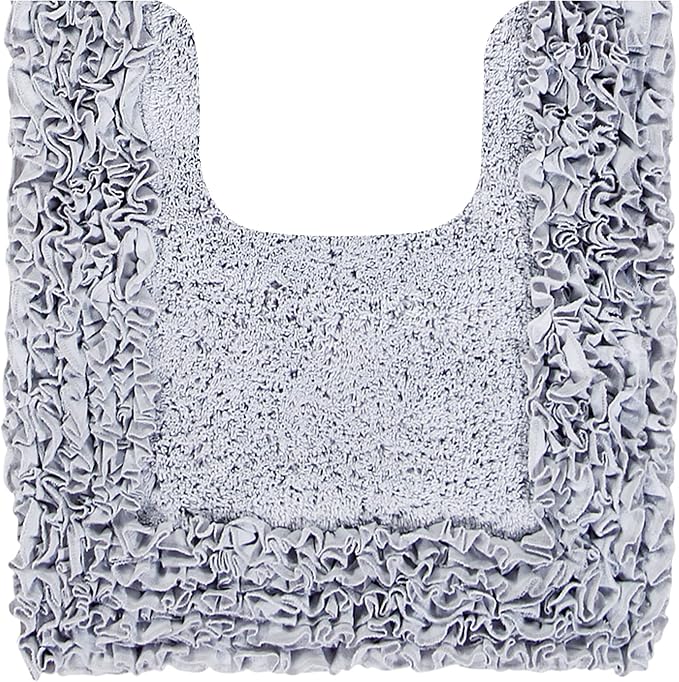 Better Trends Toilet Rugs U Shaped 100% Cotton, Non-Slip Washable 20" x 20" Rug Soft for Bathroom Floor Decor, Water Absorbent, Contour Silver Shaggy Border Collection