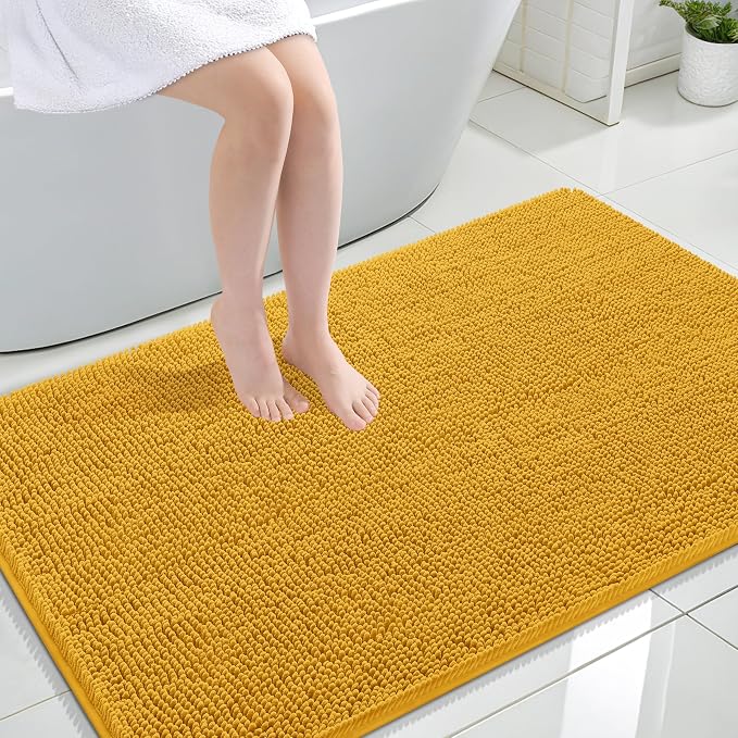 OLANLY Large Bathroom Rugs 44x32, Extra Soft Absorbent Chenille Bath Rugs | Golden Yellow, Quick-Drying Rubber Backing, Washable Bath Mat for Bathroom Floor, Tub and Shower, Home Decor Accessories
