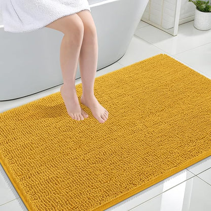 OLANLY Large Bathroom Rugs 44x32, Extra Soft Absorbent Chenille Bath Rugs | Golden Yellow, Quick-Drying Rubber Backing, Washable Bath Mat for Bathroom Floor, Tub and Shower, Home Decor Accessories