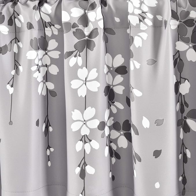 Lush Decor Weeping Flower Light Filtering Valance, 52" W x 18" L + 2" Header, Gray - Floral Curtains - Valance Curtains - Bathroom & Kitchen Valances for Windows - Cottage & Farmhouse Home Decor