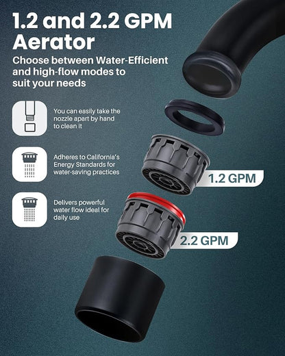 ARCORA Matte Black Bathroom Faucet, 4 Inch Centerset Bathroom Sink Faucet with Drain Assembly and Supply Hoses, 2 Handle Basin Faucet