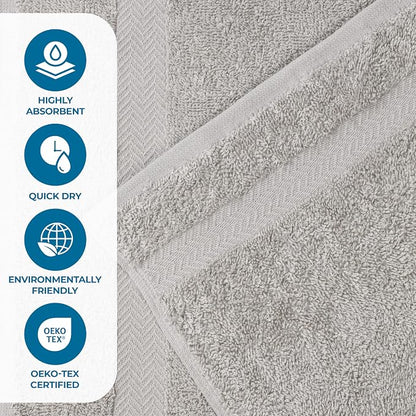 SUPERIOR 4-Piece Cotton Bath Towel Set, Towels for Adults, Kids, Fast Drying Body Towels, Shower, Bath, Pool, Guest/Master Bathroom Essentials, Dorm, Home, Apartment, Franklin Collection, Silver