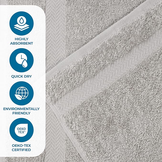 SUPERIOR 18-Piece Cotton Assorted Towel Set, Includes 8 Face Towel, 6 Hand, and 4 Bath Towels, Home, Bathroom, Guest Bath Essentials, Quick Dry, Absorbent, Franklin Collection - Silver