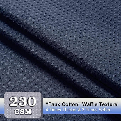 OVZME Navy Blue Shower Curtain Set, Waffle Textured Heavy Duty Fabric Shower Curtain for Bathroom, Luxury Hotel Weighted 230GSM Bath Curtain with 12 Plastic Hooks, Machine Washable, 72x72